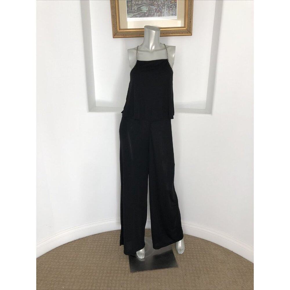 Zara Trafaluc Black Wide Leg Jumpsuit S Open Back Criss Cross Rope Straps - Picture 14 of 14